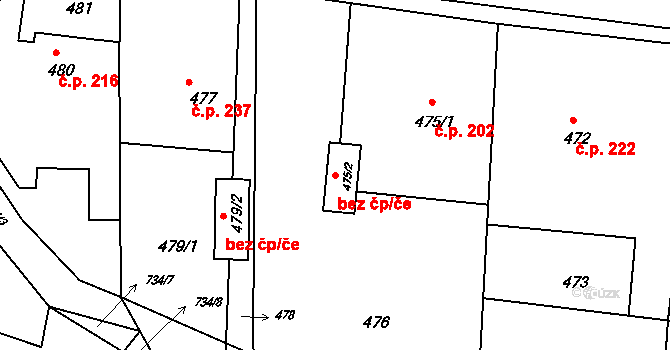 Lípa 42002133 na parcele st. 475/2 v KÚ Lípa nad Dřevnicí, Katastrální mapa