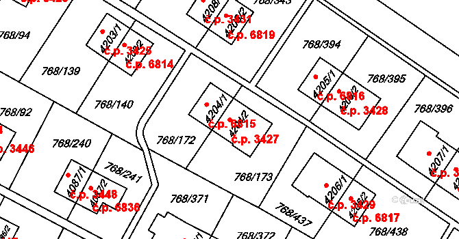 Zlín 3427 na parcele st. 4204/2 v KÚ Zlín, Katastrální mapa