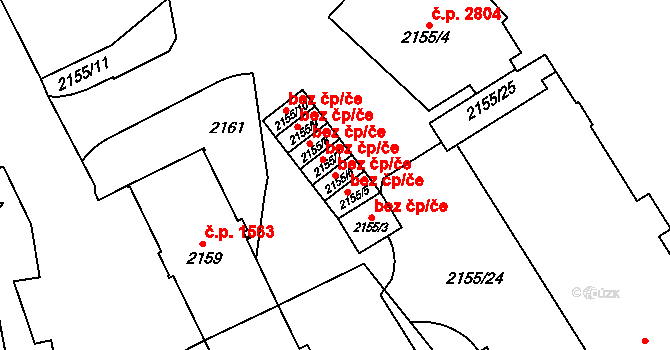 Přerov 43188133 na parcele st. 2155/6 v KÚ Přerov, Katastrální mapa