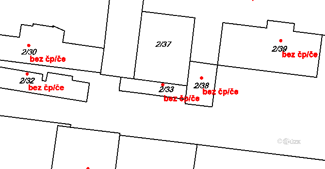 Valdice 45989133 na parcele st. 2/33 v KÚ Valdice, Katastrální mapa