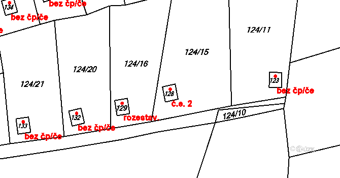 Opočínek 2, Pardubice na parcele st. 128 v KÚ Opočínek, Katastrální mapa
