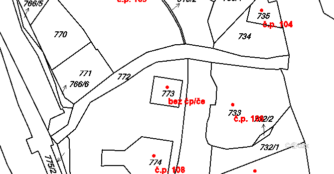 Děčín 47100133 na parcele st. 773 v KÚ Nebočady, Katastrální mapa