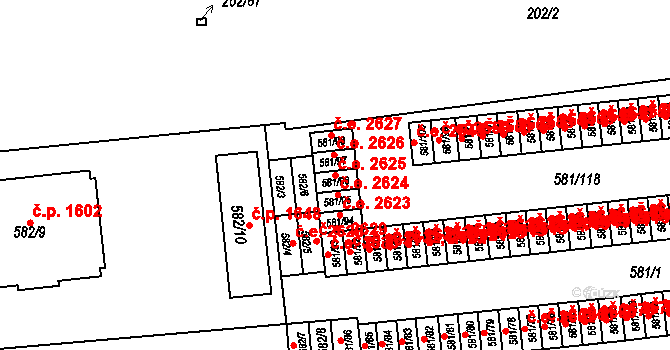 Bludovice 2625, Havířov na parcele st. 581/96 v KÚ Bludovice, Katastrální mapa