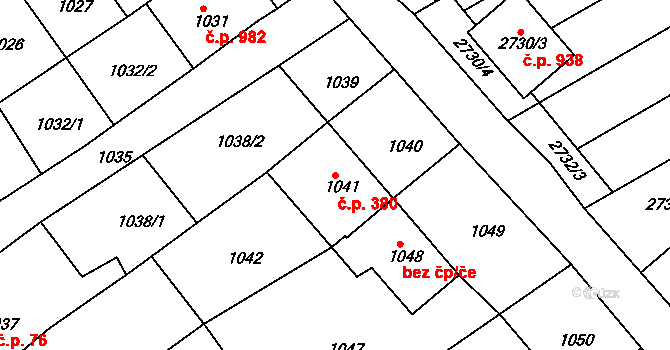 Nivnice 380 na parcele st. 1041 v KÚ Nivnice, Katastrální mapa