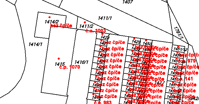 Brno 50478133 na parcele st. 1425 v KÚ Černá Pole, Katastrální mapa