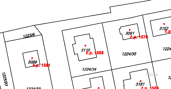 Lipník nad Bečvou I-Město 1588, Lipník nad Bečvou na parcele st. 3110 v KÚ Lipník nad Bečvou, Katastrální mapa