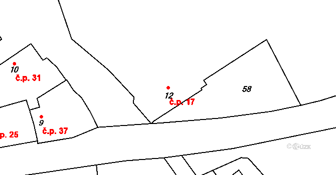 Bousov 17 na parcele st. 12 v KÚ Bousov, Katastrální mapa