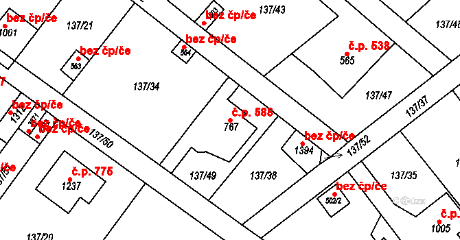 Lobeček 588, Kralupy nad Vltavou na parcele st. 767 v KÚ Lobeček, Katastrální mapa