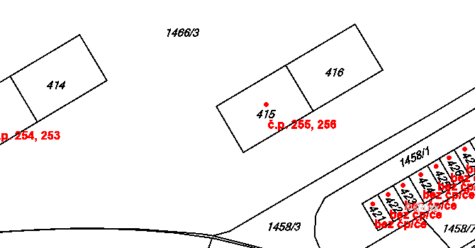 Kout na Šumavě 255,256 na parcele st. 415 v KÚ Kout na Šumavě, Katastrální mapa