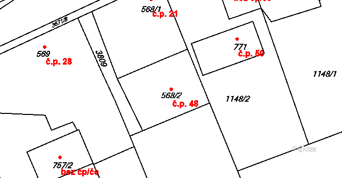 Jezbiny 48, Jaroměř na parcele st. 568/2 v KÚ Jezbiny, Katastrální mapa