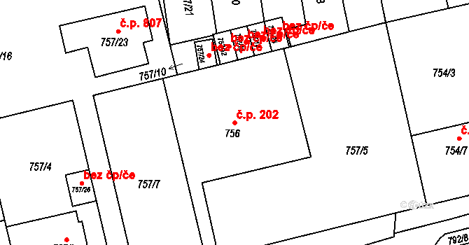 Hronov 202 na parcele st. 756 v KÚ Hronov, Katastrální mapa