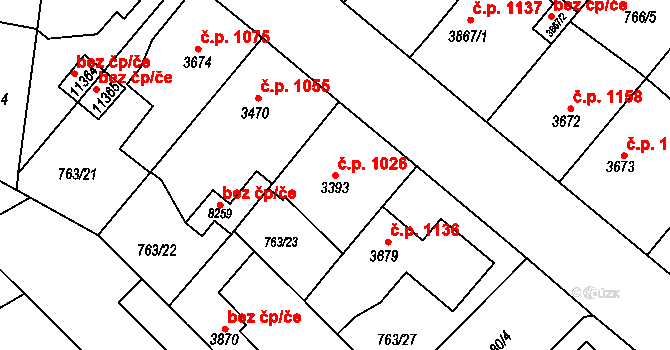 Bílé Předměstí 1026, Pardubice na parcele st. 3393 v KÚ Pardubice, Katastrální mapa