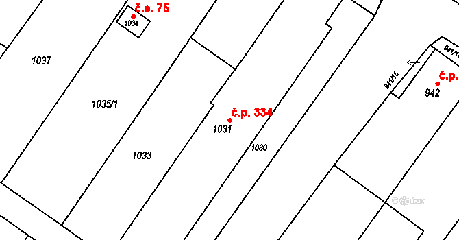 Rájec 334, Rájec-Jestřebí na parcele st. 1031 v KÚ Rájec nad Svitavou, Katastrální mapa