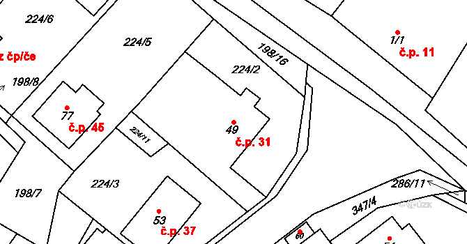 Sulíkov 31 na parcele st. 49 v KÚ Sulíkov, Katastrální mapa