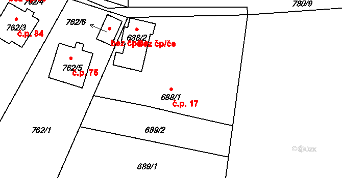 Mříč 17, Křemže na parcele st. 688/1 v KÚ Křemže, Katastrální mapa