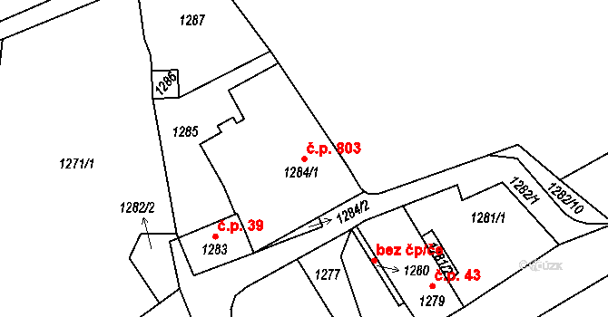 Lednice 803 na parcele st. 1284/1 v KÚ Lednice na Moravě, Katastrální mapa