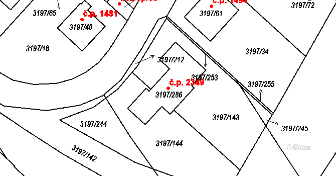 Pelhřimov 2349 na parcele st. 3197/286 v KÚ Pelhřimov, Katastrální mapa