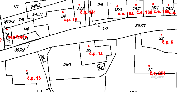 Hracholusky 14, Úlice na parcele st. 33 v KÚ Hracholusky nade Mží, Katastrální mapa