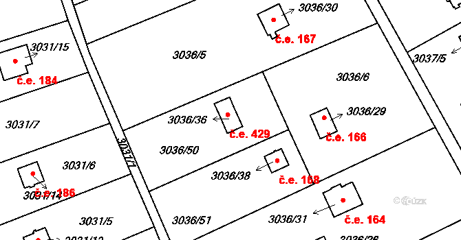 Chotěboř 429 na parcele st. 3036/36 v KÚ Chotěboř, Katastrální mapa