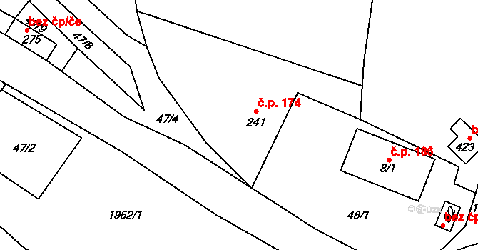 Hraštice 174, Skuhrov nad Bělou na parcele st. 241 v KÚ Skuhrov nad Bělou, Katastrální mapa