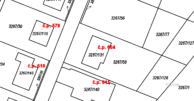 Jakubské Předměstí 604, Jaroměř na parcele st. 3267/131 v KÚ Jaroměř, Katastrální mapa