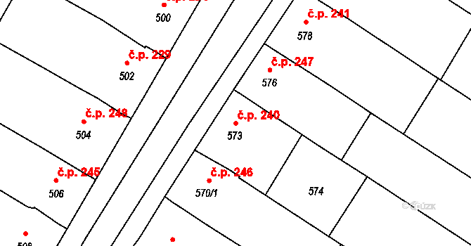 Moravský Žižkov 240 na parcele st. 573 v KÚ Moravský Žižkov, Katastrální mapa