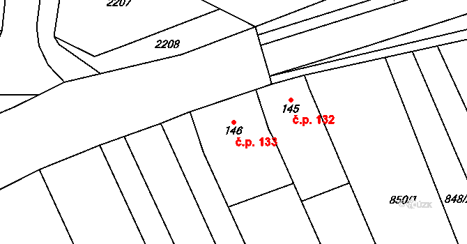Jestřabice 133, Koryčany na parcele st. 146 v KÚ Jestřabice, Katastrální mapa