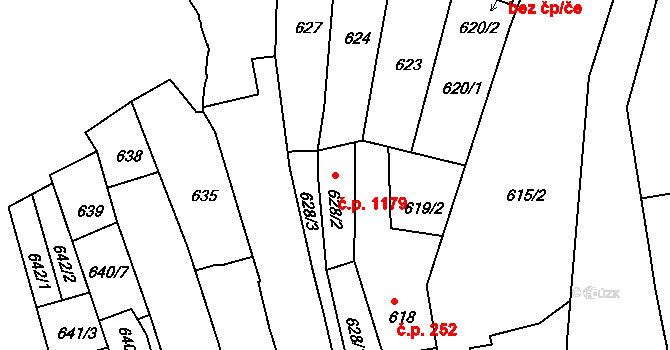 Holešov 1179 na parcele st. 628/2 v KÚ Holešov, Katastrální mapa
