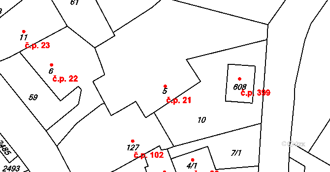 Tymákov 21 na parcele st. 5 v KÚ Tymákov, Katastrální mapa