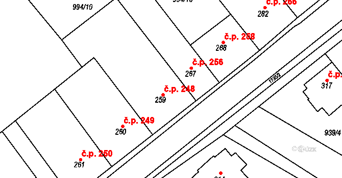 Jevišovice 248 na parcele st. 259 v KÚ Jevišovice, Katastrální mapa