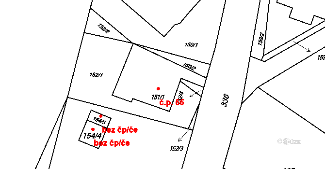 Vysoká 55, Hustopeče nad Bečvou na parcele st. 151/1 v KÚ Vysoká u Hustopečí nad Bečvou, Katastrální mapa