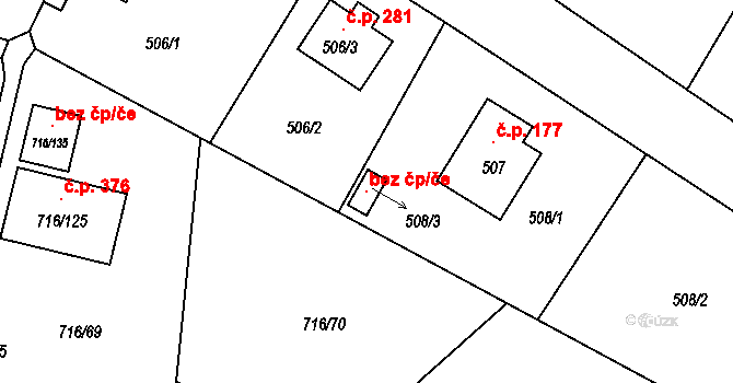 Sázava 115501134 na parcele st. 508/3 v KÚ Černé Budy, Katastrální mapa