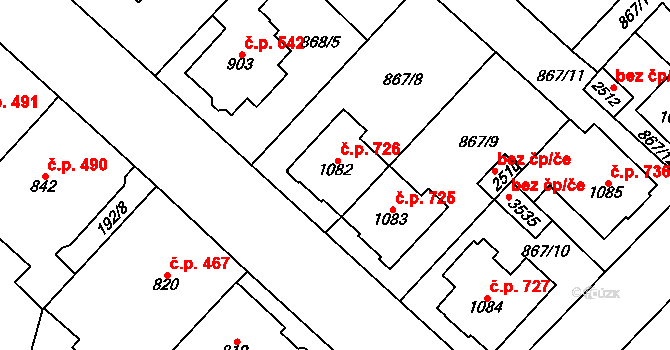Čáslav-Nové Město 726, Čáslav na parcele st. 1082 v KÚ Čáslav, Katastrální mapa