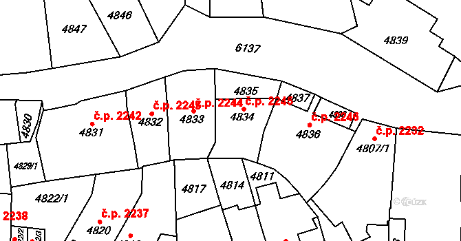 Jihlava 2245 na parcele st. 4834 v KÚ Jihlava, Katastrální mapa