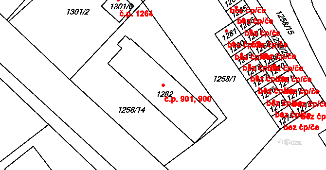Bystřice 900,901 na parcele st. 1282 v KÚ Bystřice nad Olší, Katastrální mapa