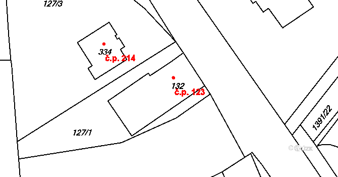 Kochánky 123 na parcele st. 132 v KÚ Kochánky, Katastrální mapa