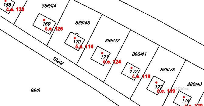 Sedlčánky 124, Čelákovice na parcele st. 171 v KÚ Sedlčánky, Katastrální mapa