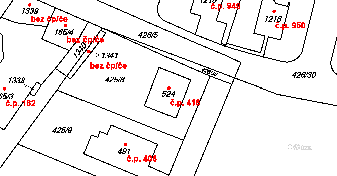 Líbeznice 416 na parcele st. 524 v KÚ Líbeznice, Katastrální mapa