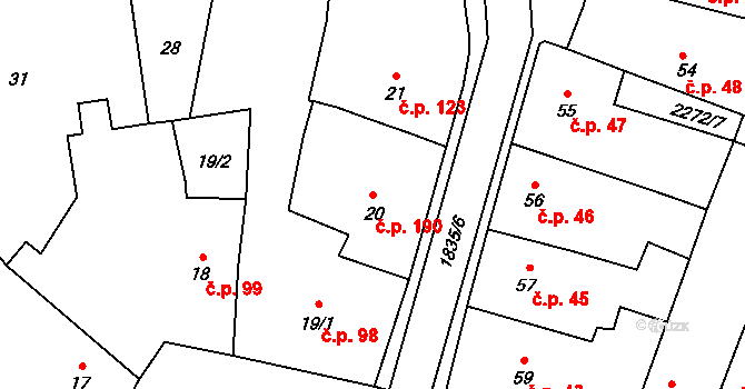 Dašice 190 na parcele st. 20 v KÚ Dašice, Katastrální mapa