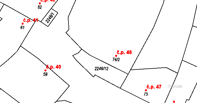 Troubky 46, Troubky-Zdislavice na parcele st. 74/2 v KÚ Troubky, Katastrální mapa