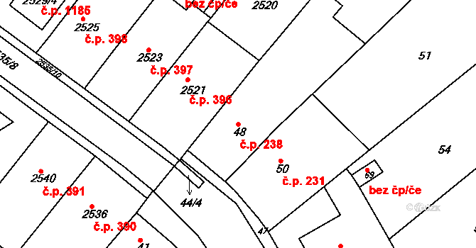 Rousínov 238 na parcele st. 48 v KÚ Rousínov u Vyškova, Katastrální mapa
