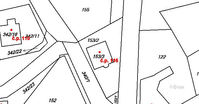 Edrovice 116, Rýmařov na parcele st. 153/3 v KÚ Edrovice, Katastrální mapa