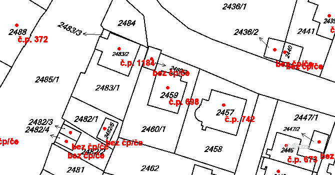 Rýmařov 698 na parcele st. 2459 v KÚ Rýmařov, Katastrální mapa