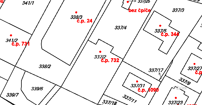 Třeboň II 732, Třeboň na parcele st. 337/2 v KÚ Třeboň, Katastrální mapa