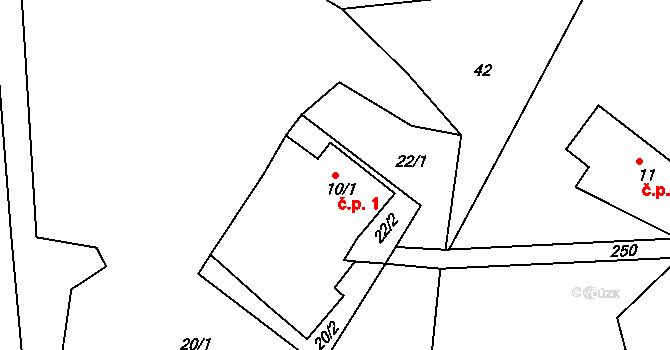 Ploužnice 1, Lomnice nad Popelkou na parcele st. 10/1 v KÚ Ploužnice pod Táborem, Katastrální mapa