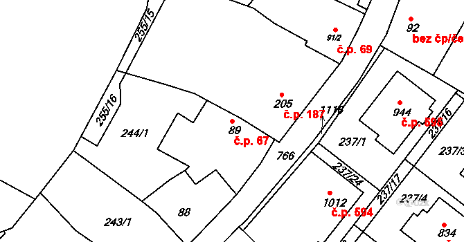 Smiřice 67 na parcele st. 89 v KÚ Smiřice, Katastrální mapa