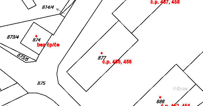 Komárov 455,456 na parcele st. 877 v KÚ Komárov u Hořovic, Katastrální mapa