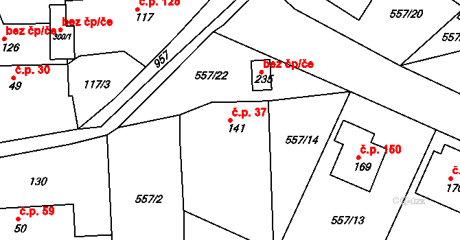 Višňová 37 na parcele st. 141 v KÚ Višňová, Katastrální mapa