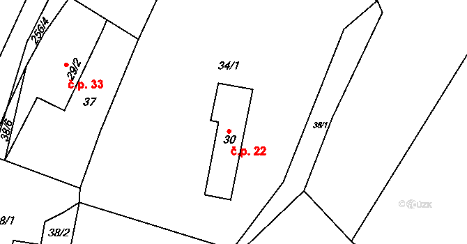 Kamenice 22, Konecchlumí na parcele st. 30 v KÚ Kamenice u Konecchlumí, Katastrální mapa