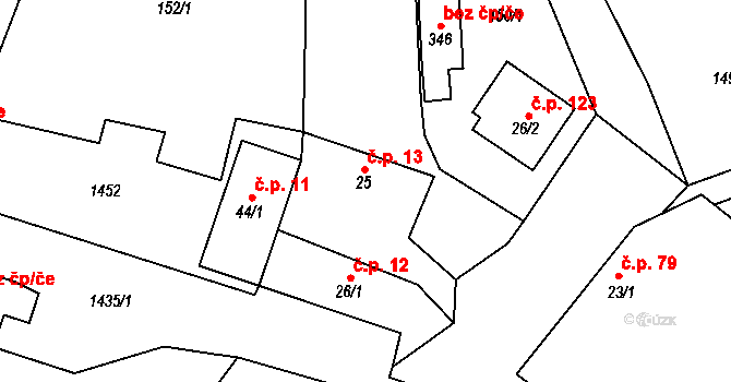 Vojice 13, Podhorní Újezd a Vojice na parcele st. 25 v KÚ Vojice, Katastrální mapa